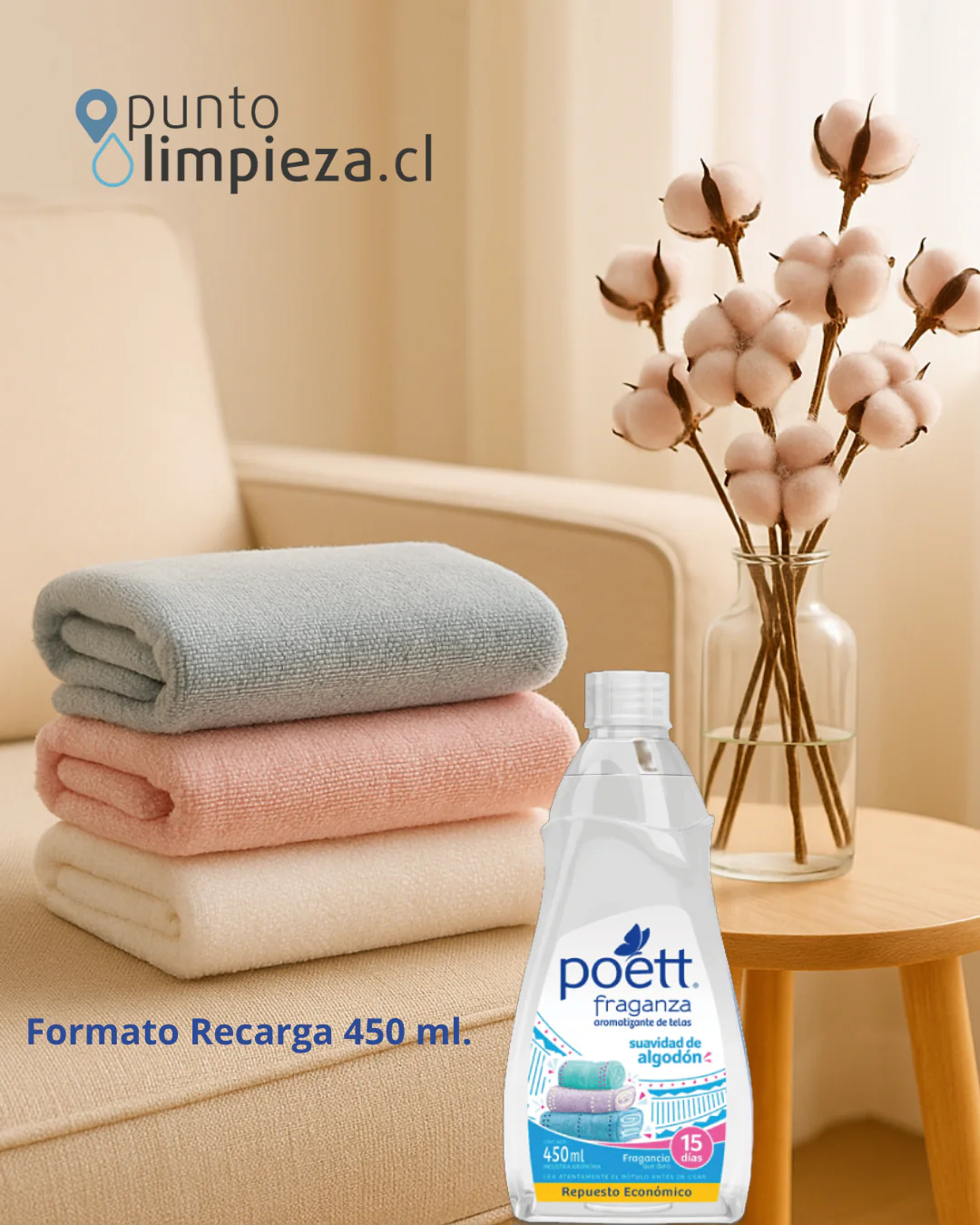 Poett Aromatizante de Telas Recarga Fraganza Suavidad de Algodón 450 cc - Imagen 2