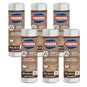 Virutex Bolsa de Basura Papelero 45 x 48 cm 100% Compostable 6 x 15 unid