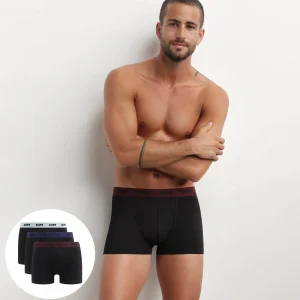 Pack de 3 bóxers de hombre negros con cinturilla color Uva Mix & Colors