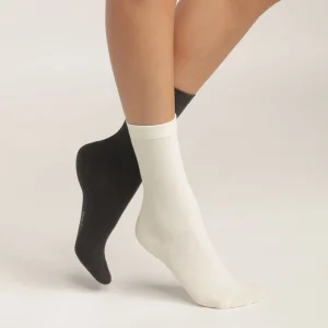 Pack de 2 pares de calcetines de mujer de algodón marfil hasta la rodilla Dim