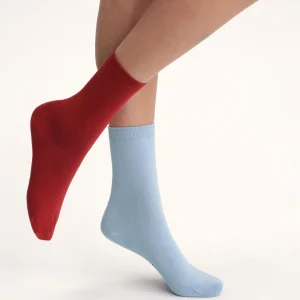 Pack de 2 pares de calcetines de mujer Rojo Azul Algodón