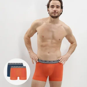 Juego de 2 bóxers para hombre en algodón elástico Azul Naranja Stay and Fit