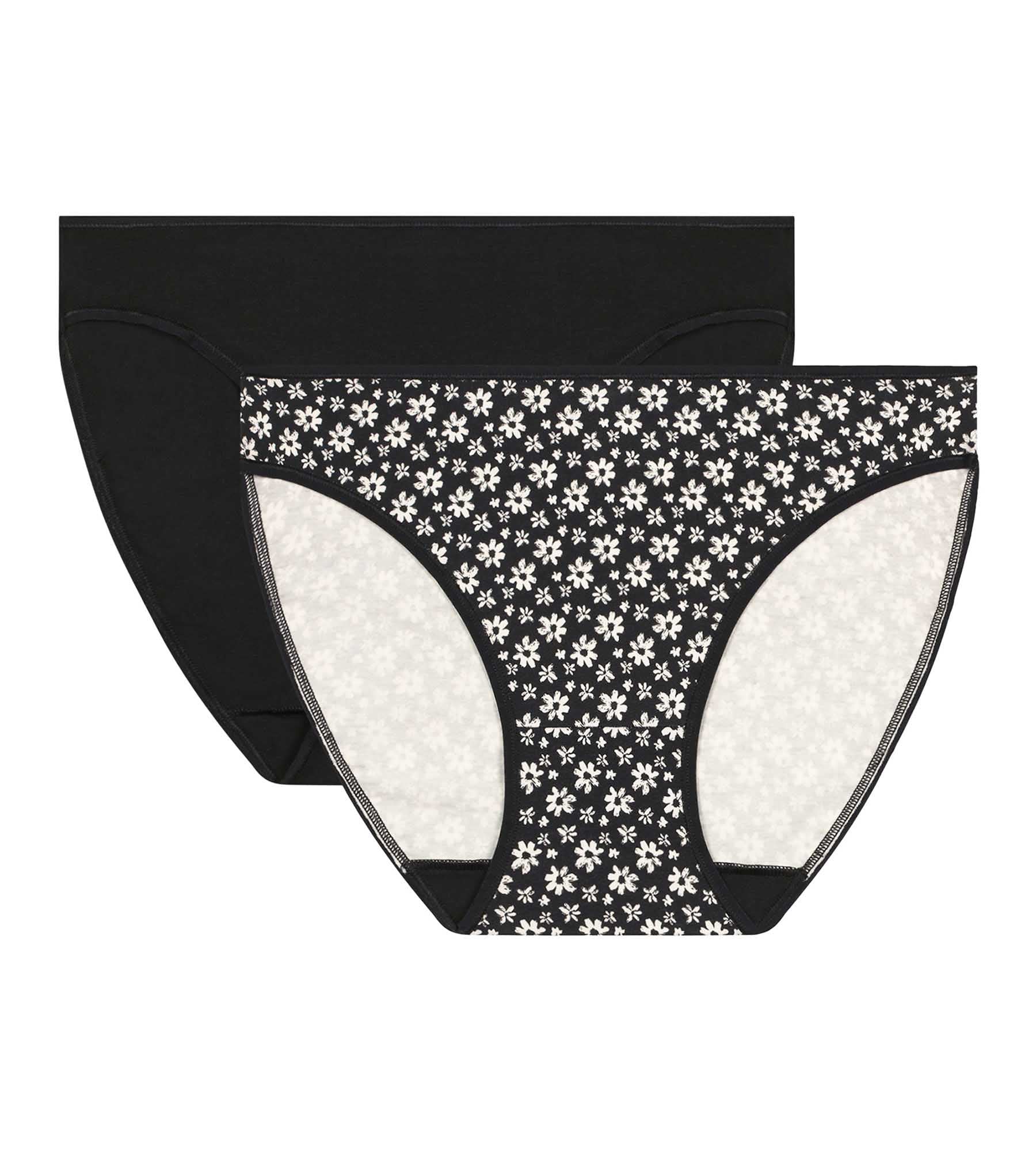 Pack de 2 bragas de mujer con estampado floral en blanco y negro de algodón elástico Dim - Imagen 5