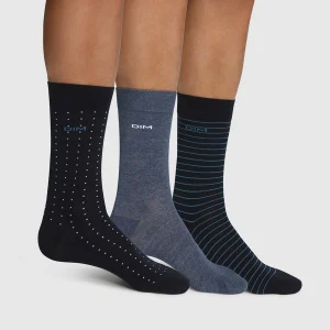 Pack de 3 pares de calcetines de algodón para hombre de rayas y lunares azul Coton Style