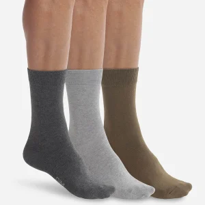 Pack de 3 pares de calcetines de algodón para hombre gris y caqui Dim Basic Coton