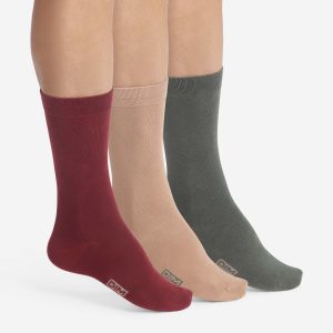 Pack de 3 calcetines de hombre de algodón caqui rojo Dim