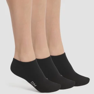 Pack de 3 pares de calcetines para mujer cortos de algodón negro Dim Coton