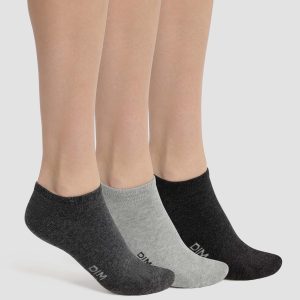 Pack de 3 pares de calcetines para mujer de algodón cortos y grises Dim Coton
