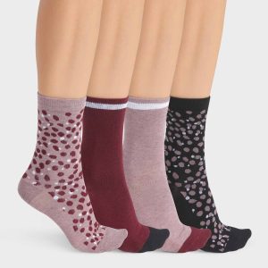 Pack de 4 pares de calcetines de mujer en Negro y Granate lisos y estampados Ecodim Style