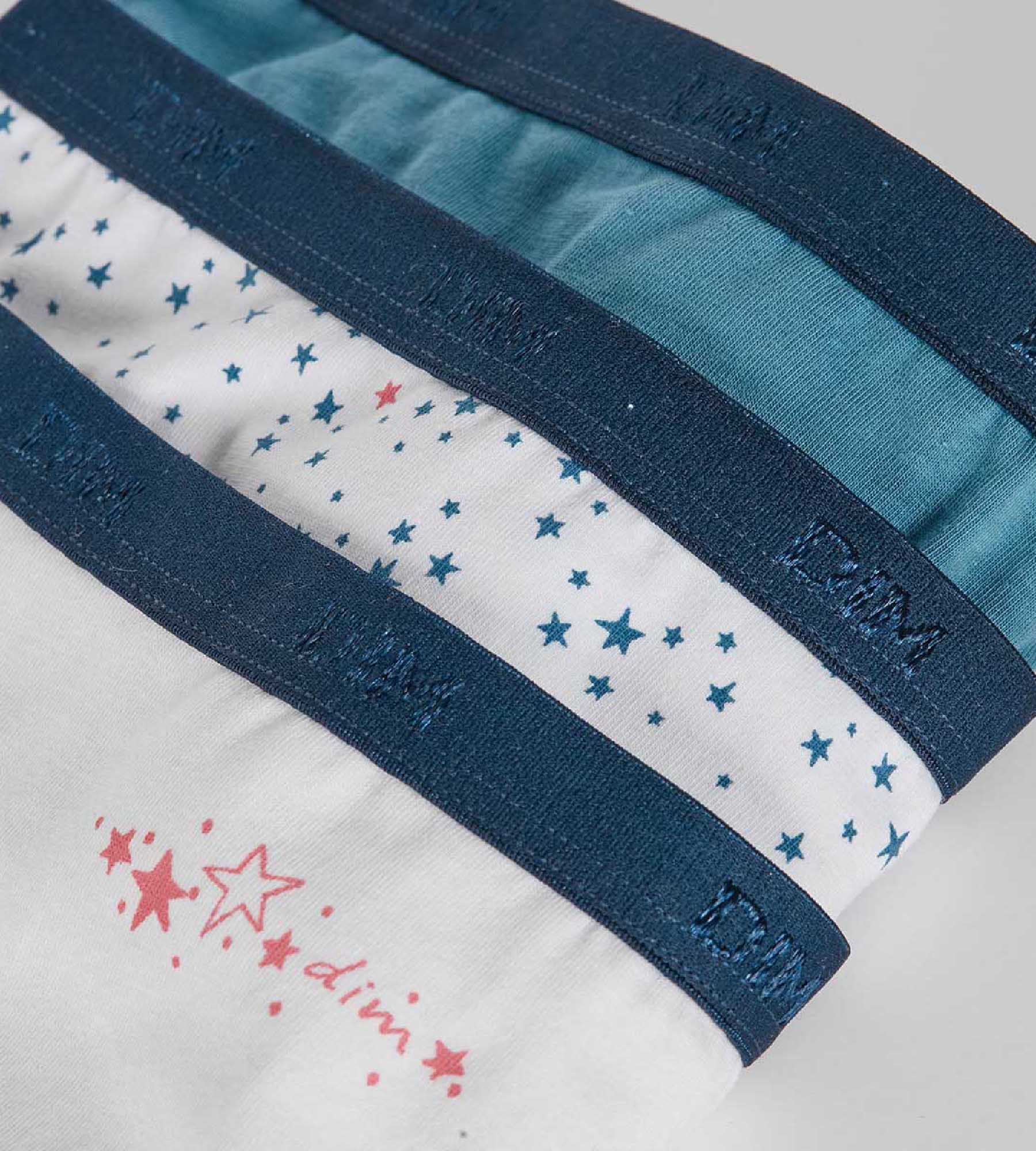 Pack de 3 bragas tipo slip de niña en algodón stretch con estampado de estrellas Blanco Azul Les Pockets - Imagen 3