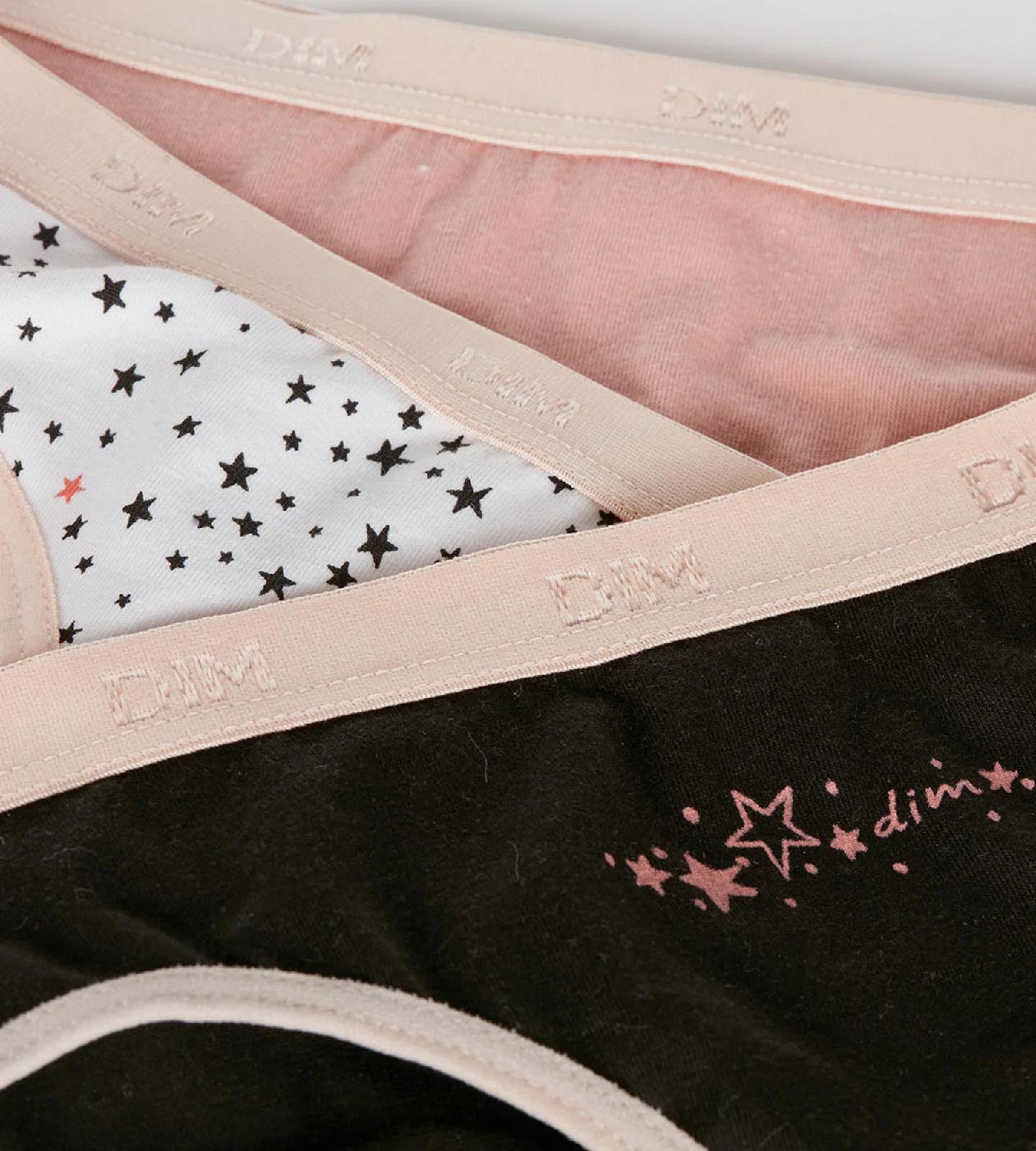 Pack de 3 bragas tipo slip de niña en algodón stretch con estampado de estrellas Negro Rosa Les Pockets - Imagen 3