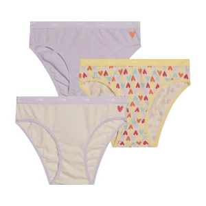 Pack de 3 braguitas de niña de algodón elástico con estampado de corazones Yellow Les Pockets