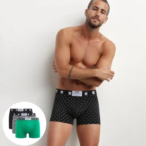 Pack de 3 bóxers de hombre de algodón elástico con estampado de lunares y rayas Dim Vibes