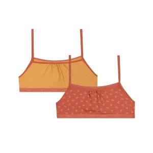 Pack de 2 bralettes de niña de algodón con estampado de cerezas Amarillo Les Pockets