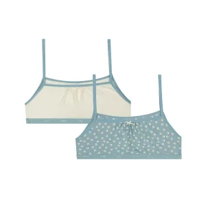 Pack de 2 bralettes de niña de algodón con estampado de flores Crema Les Pockets