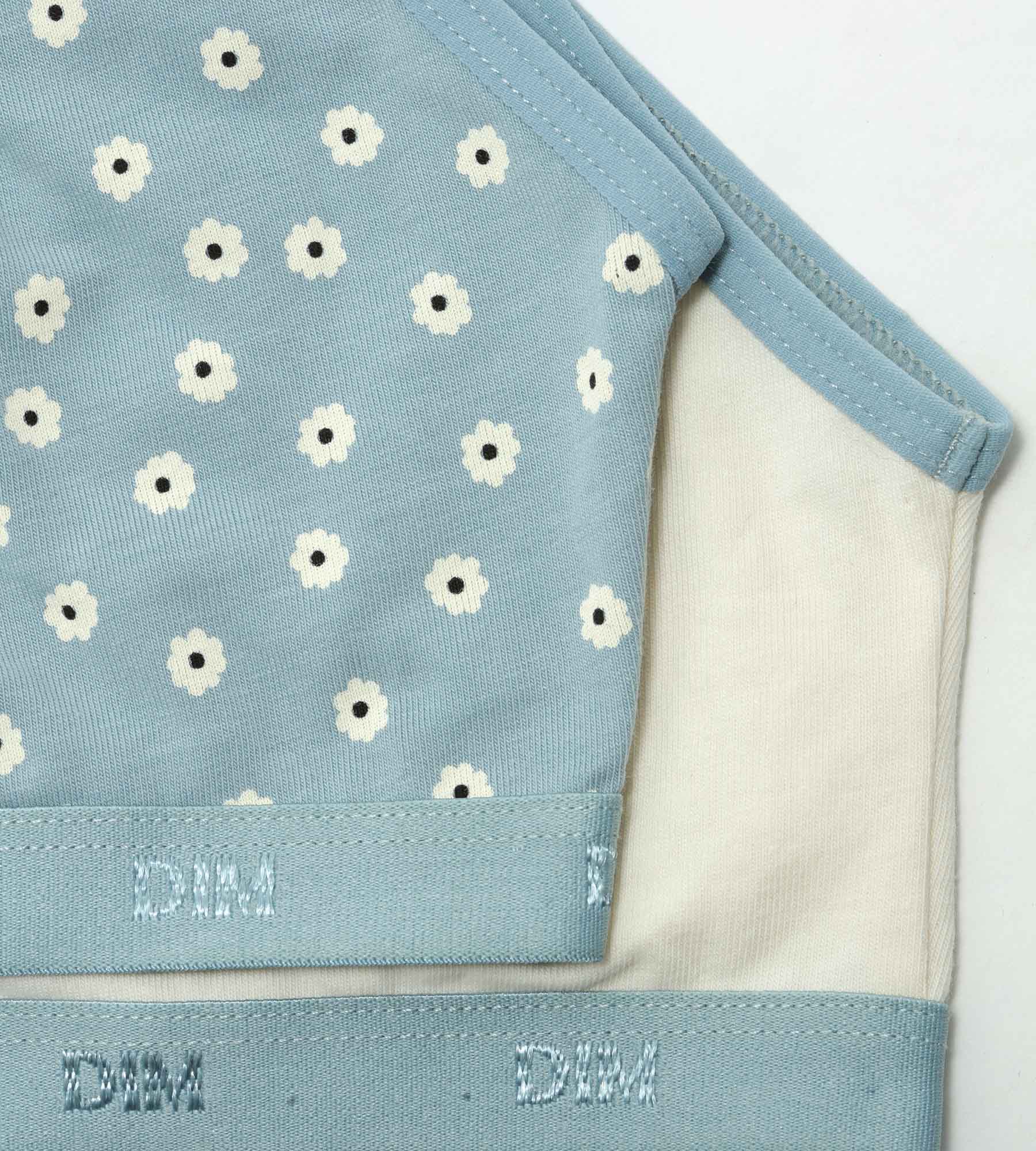 Pack de 2 bralettes de niña de algodón con estampado de flores Crema Les Pockets - Imagen 3