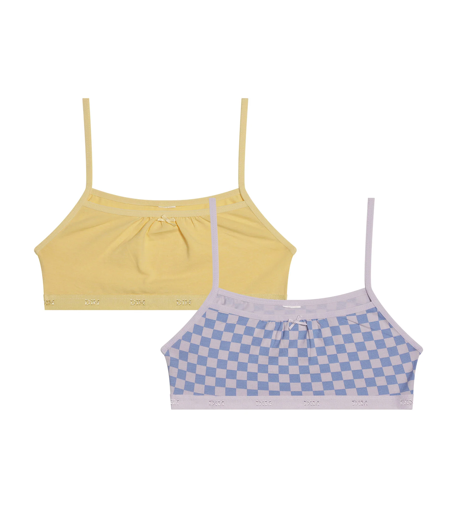 Pack de 2 sujetadores de niña de algodón elástico estampado de cuadros Lila Les Pockets