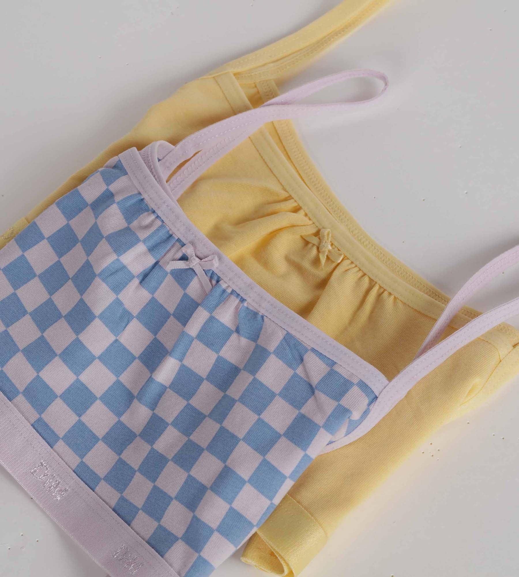 Pack de 2 sujetadores de niña de algodón elástico estampado de cuadros Lila Les Pockets - Imagen 3