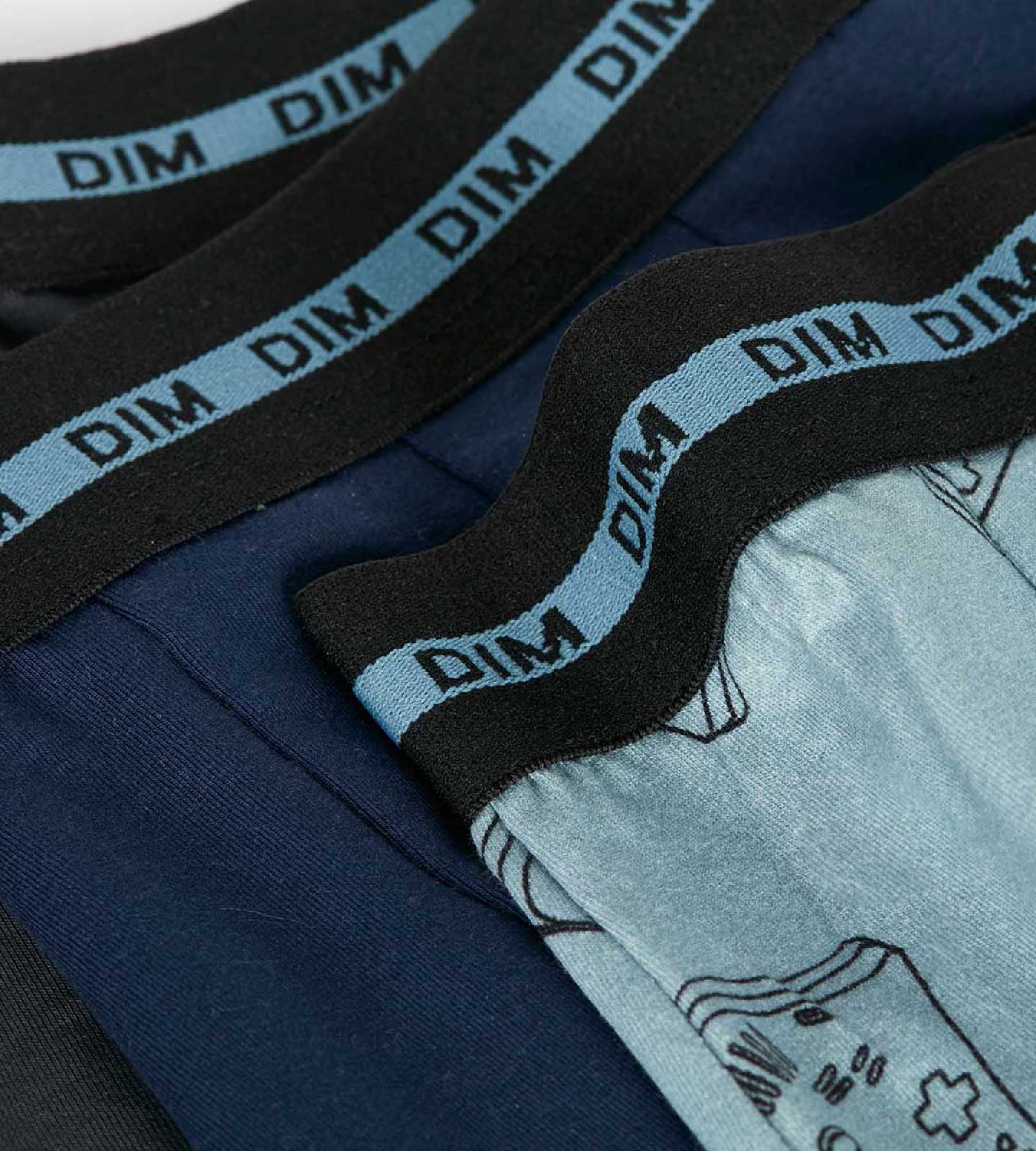 Pack de 3 calzoncillos para niño de algodón elástico con estampado de gameboys azul EcoDim Mode - Imagen 3