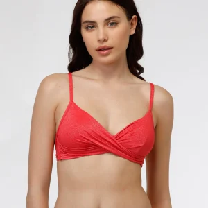 Sujetador de bikini con aros Microfibra Plain Lurex en coral