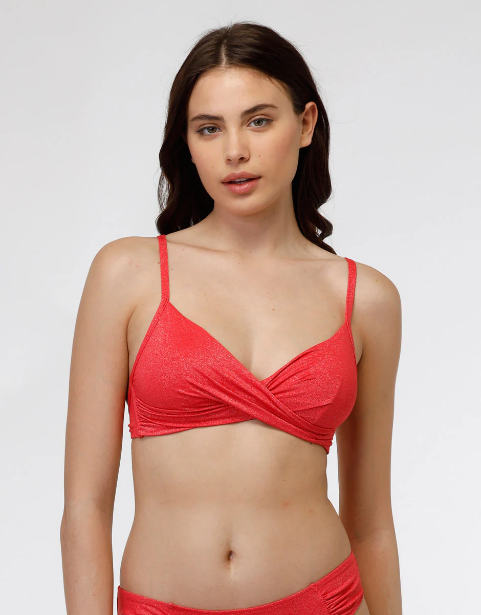 Sujetador de bikini con aros Microfibra Plain Lurex en coral