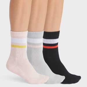Pack de 3 pares de calcetines de algodón para mujer Rosa, Gris y Negro EcoDim Sport