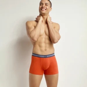 Bóxer de hombre de algodón piqué modal y cinturilla a rayas naranja Dim Smart