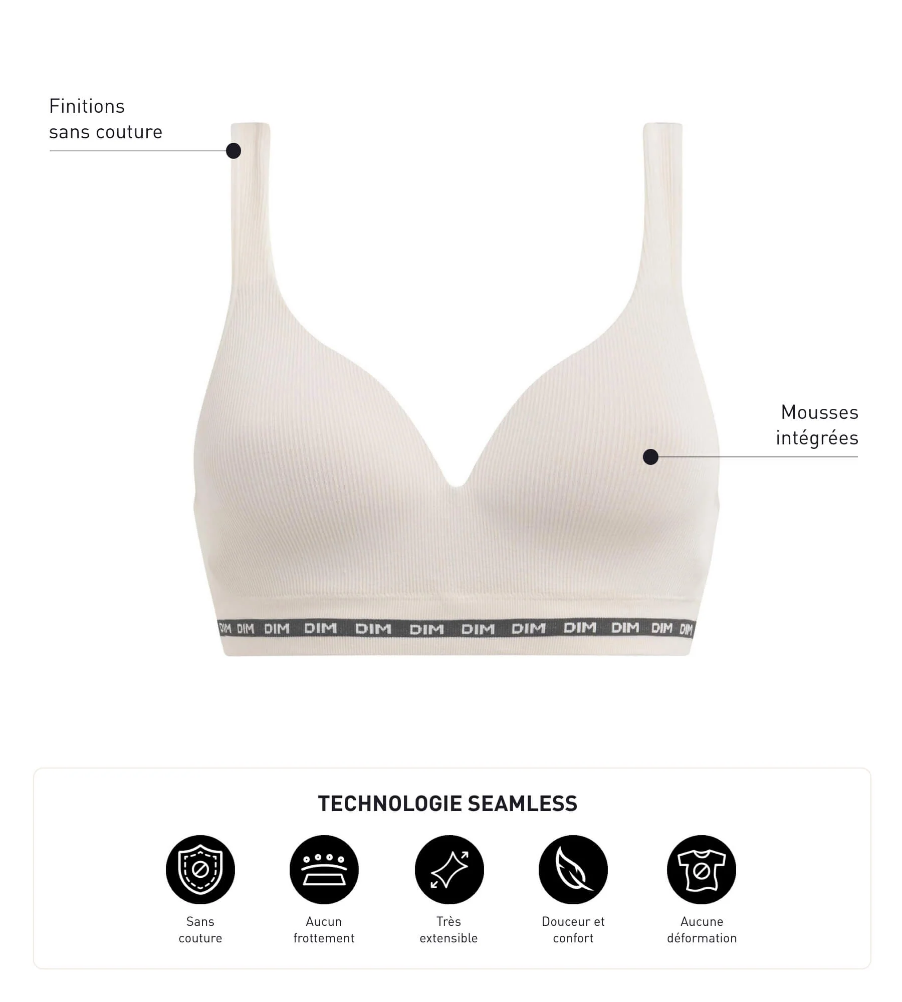 Sujetador canalé beige sin aros ni costuras Dim Icon Seamless - Imagen 5