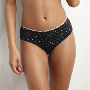 Braga de mujer en algodón elástico Negro con estampado y logo Dim Icon Essentiel