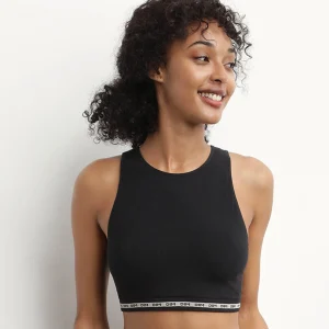 Crop top de algodón modal polyamide de canalé sin costuras Negro Dim Icons Seamless