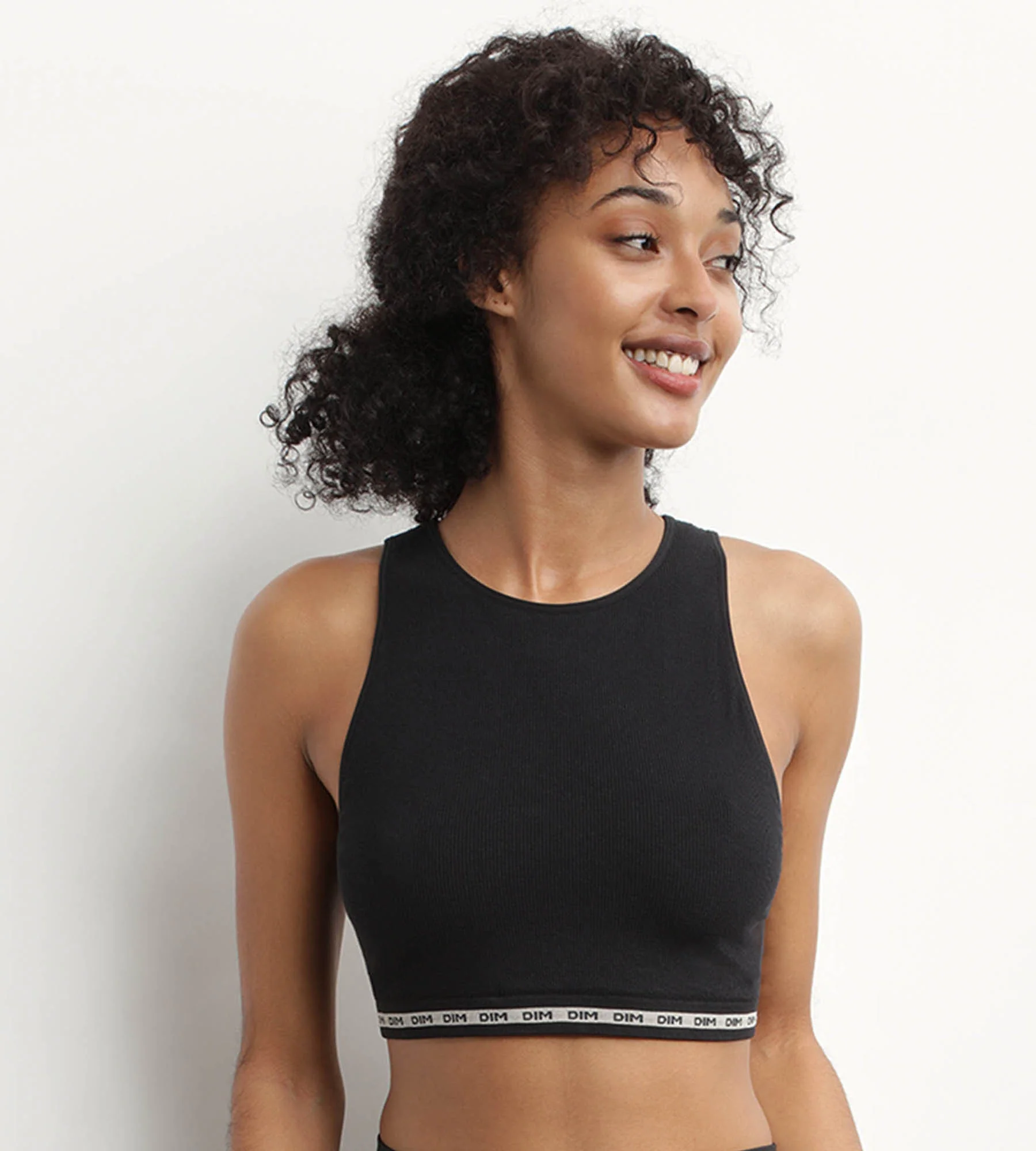 Crop top de algodón modal polyamide de canalé sin costuras Negro Dim Icons Seamless