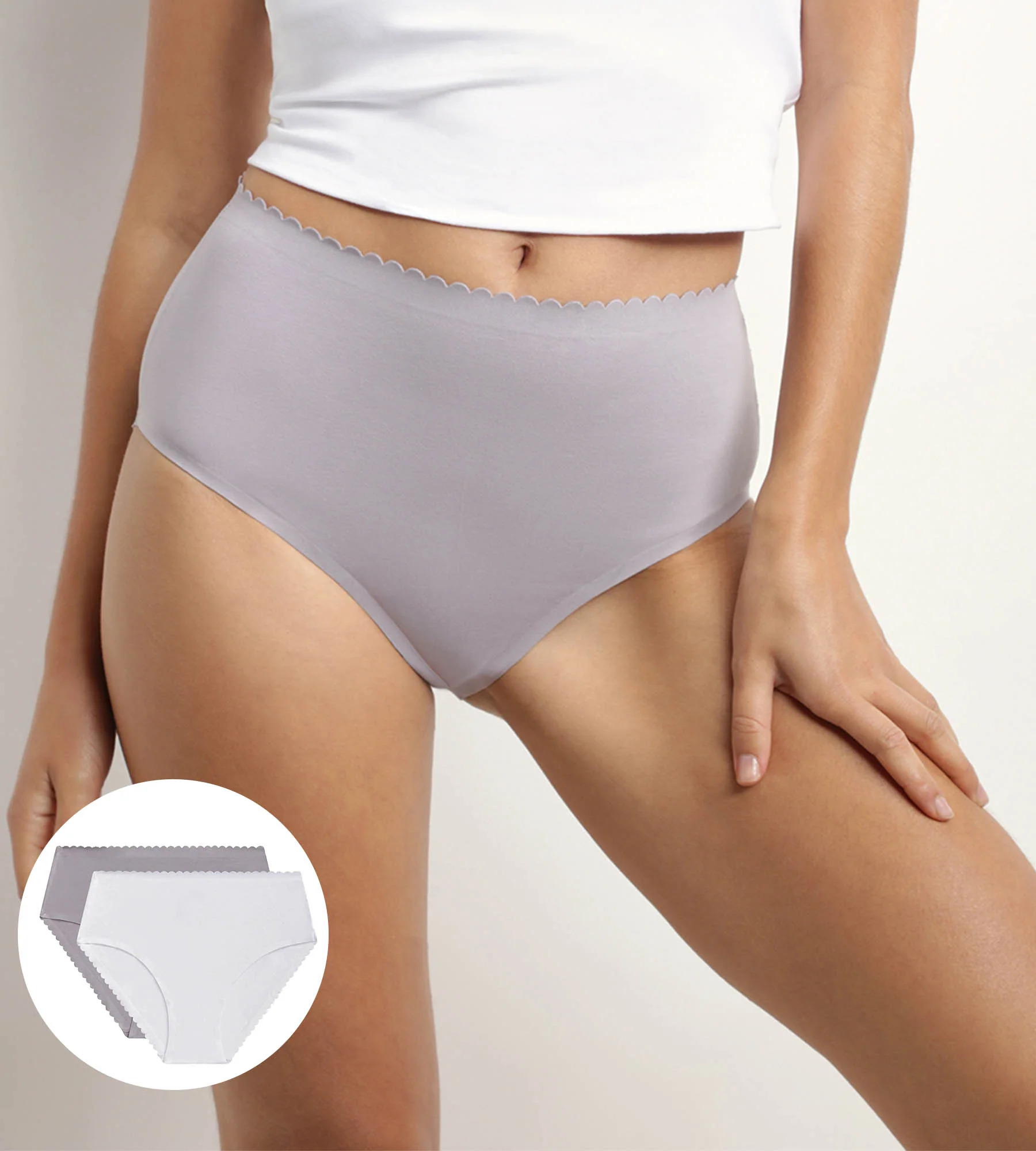 Pack de 2 braguitas altas de algodón elástico Blanco y Gris Body Touch Easy