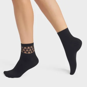 Pack de 2 pares de calcetines de mujer de microfibra negros con corazones Dim Skin