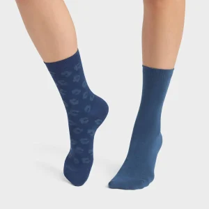 Pack de 2 pares de calcetines de mujer de viscosa con estampado floral Azul Añil Dim Bambou
