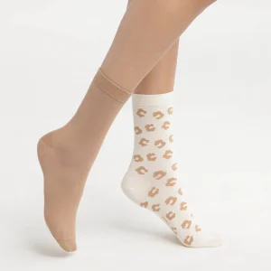 Pack de 2 pares de calcetines de mujer crema estampado y terracota Dim Bambú