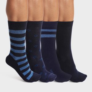 Pack de 4 pares de calcetines de hombre de algodón Azul Marino a rayas de EcoDim Style