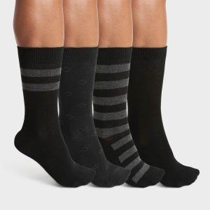 Pack de 4 pares de calcetines de hombre de algodón negro con estampados geométricos de EcoDim Style