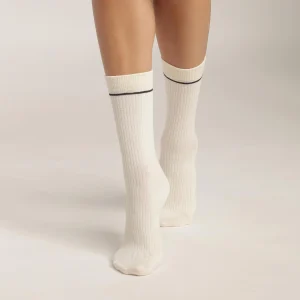 Calcetines unisex de algodón acanalado Crema con línea negra Iconos Dim