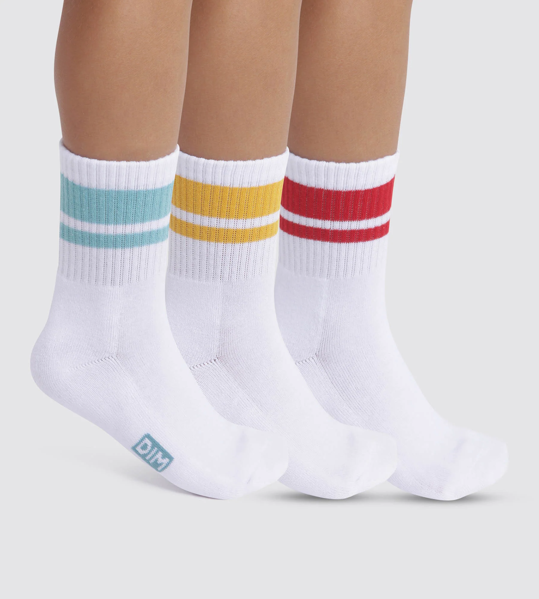 Pack de 3 pares de calcetines infantiles Turquesa Amarillo Rojo Dim Sport