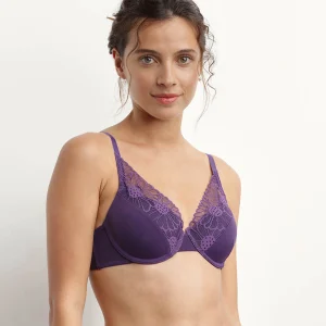 Sujetador preformado de microfibra y encaje Morado DIM Fleur