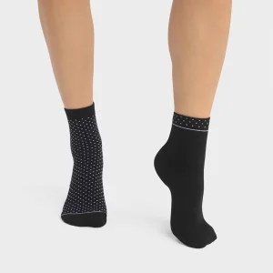 Pack de 2 pares de calcetines de mujer de algodón orgánico con lunares Negro Dim Good
