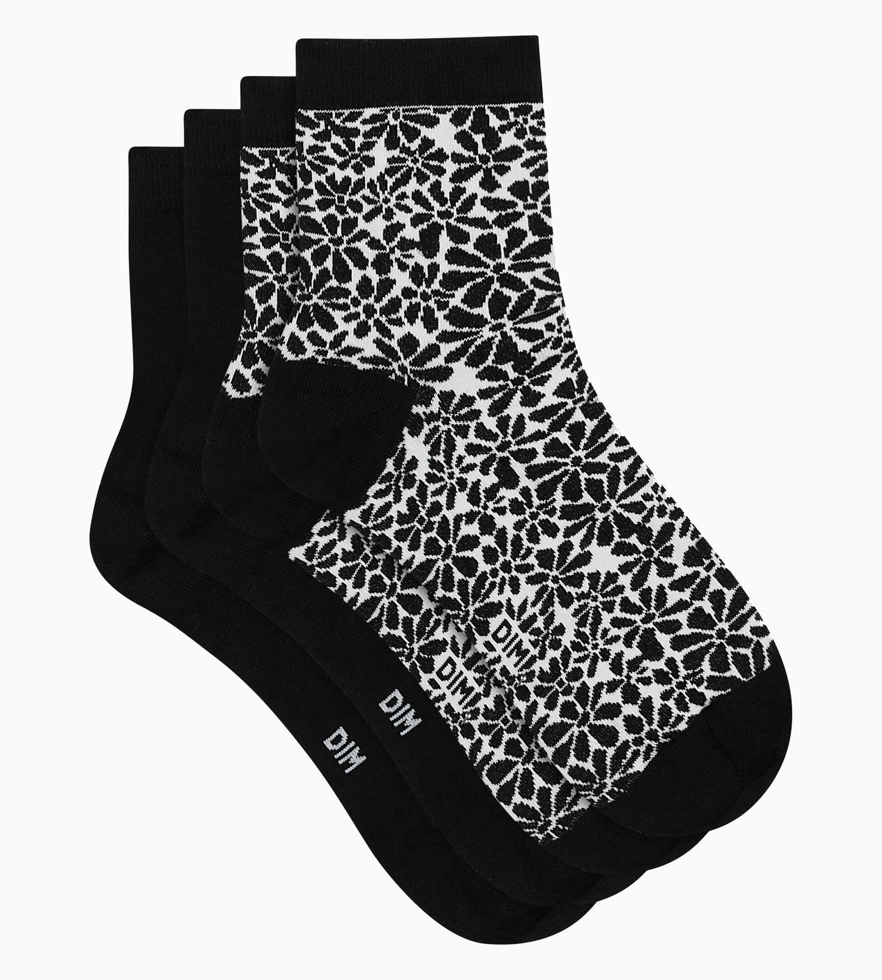 Pack de 2 pares de calcetines de algodón bio con estampado floral negro Dim Good - Imagen 2