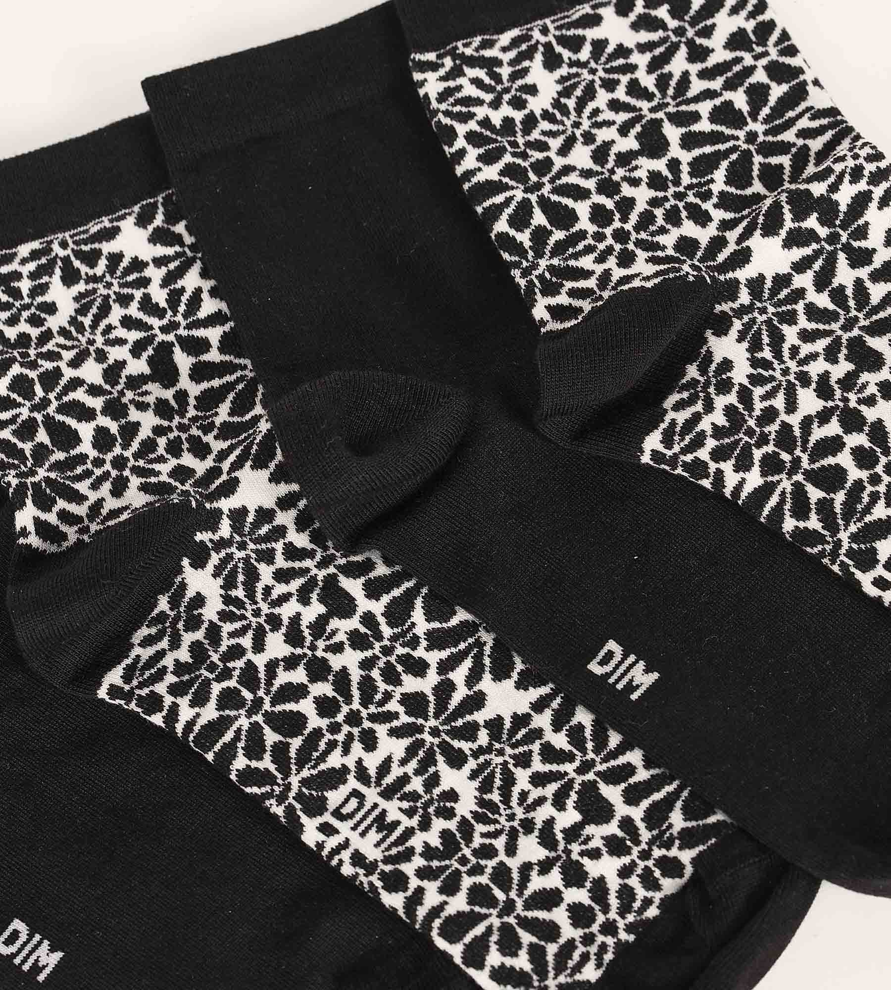 Pack de 2 pares de calcetines de algodón bio con estampado floral negro Dim Good - Imagen 3