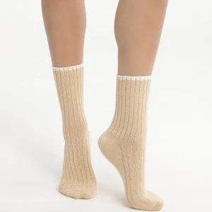 Calcetines de mujer de punto liso de canalé beis Dim Bambú