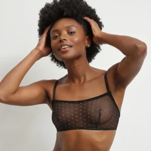 Bralette de tul transparente negro con estampado de lunares Shiny Mesh de Dim