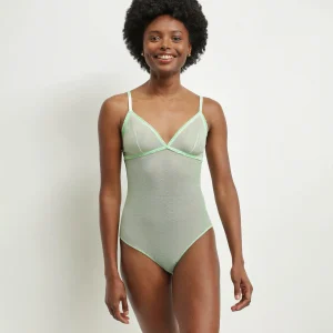 Body de tul transparente verde manzana con lunares de lúrex Shiny Mesh de Dim