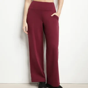 Pantalón deportivo ancho de mujer en punto elástico burdeos Dim Move