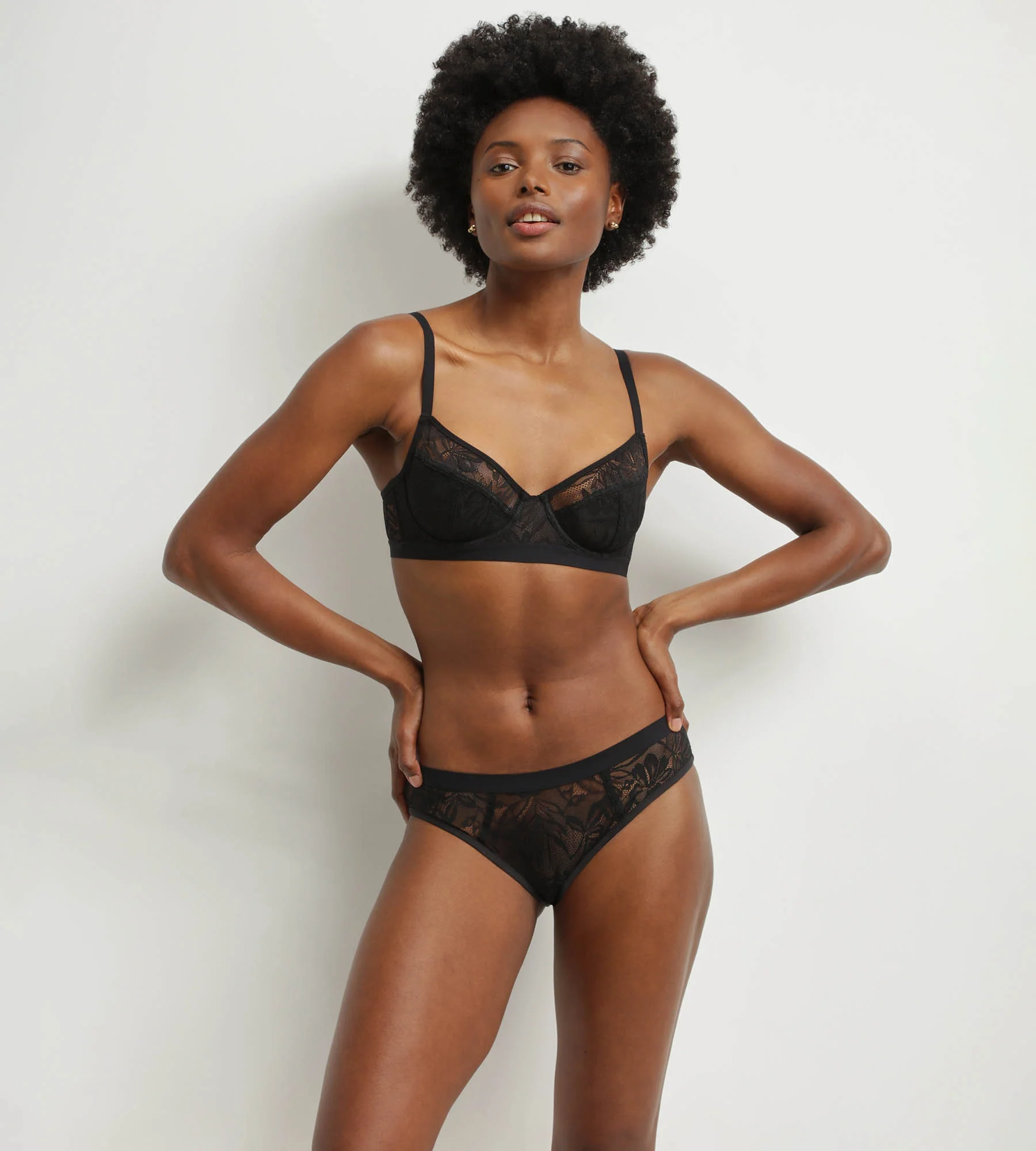 Braga de mujer de encaje negro con estampado vegetal Dim Mod - Imagen 3