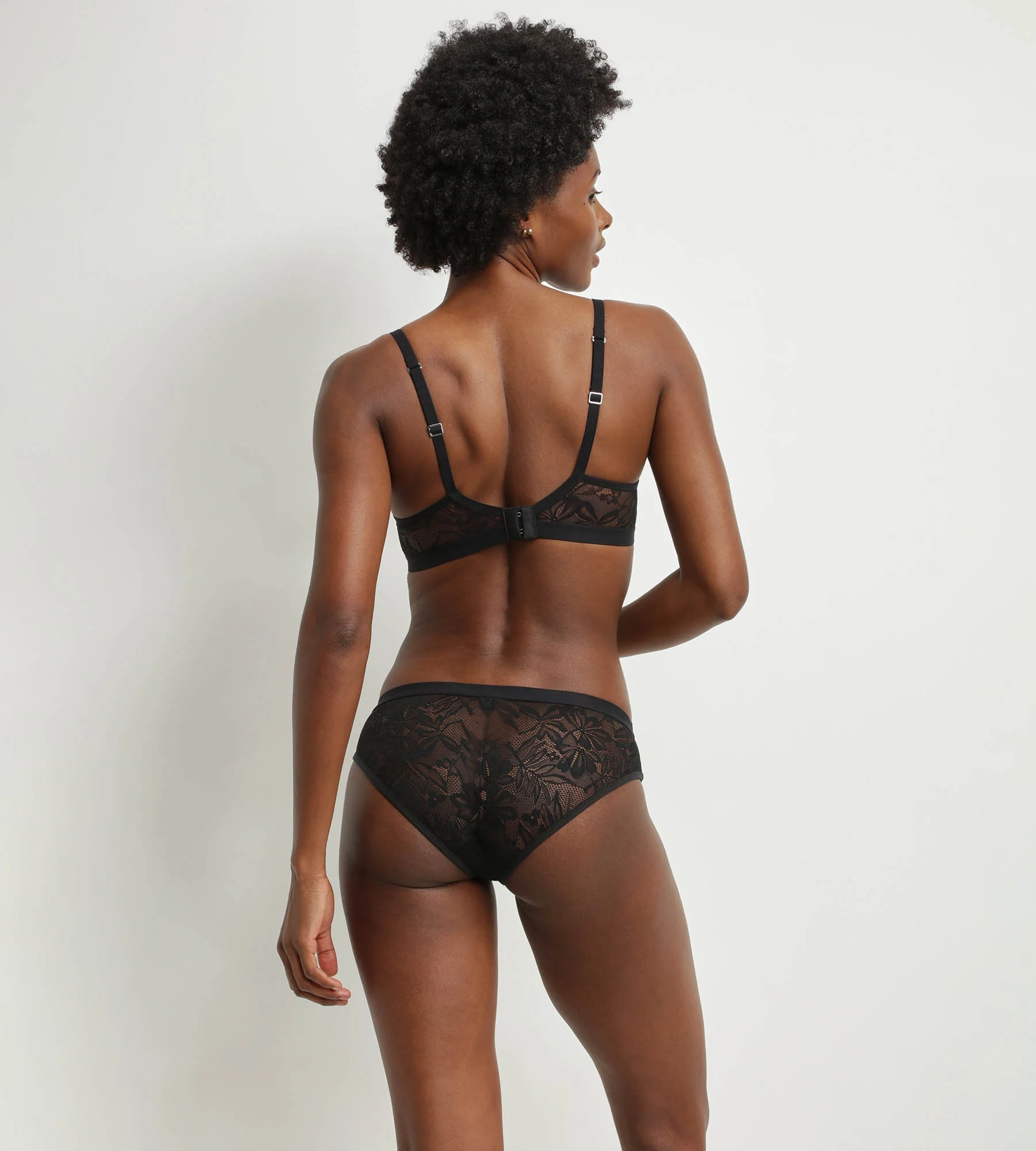 Braga de mujer de encaje negro con estampado vegetal Dim Mod - Imagen 4