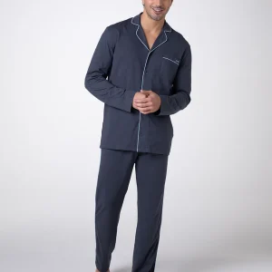 Pijama largo abierto unisex en jersey de algodón ardeña